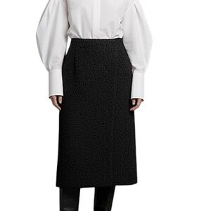 Vintage 50s 60s bespoke black wool boucle astrakhan style wrap pencil midi skirt